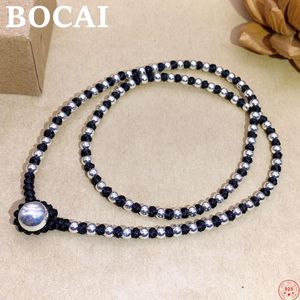 Halsketten BOCAI 100% S999 Sterling Silber Halskette Mode Handgewebte Wachs Seil Knoten Silber Perlen Reine Argentum Halskette Für Frauen