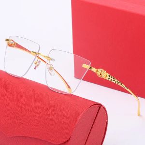 Transparente Luxus-Sonnenbrille für Herren. Randlose Sonnenbrille für Damen, Schmetterlingslinse, Gold-Panther-Kopf, klassische Anti-Blaulicht-Strahlenschutz-Carti-Brille