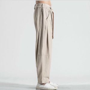 Men's Pants Summer Chinese Style Retro Loose Straight Linen Tang Suit Wide Bloomers Joggers Large Size Cotton HaremMen's