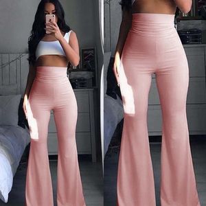 Women's Pants Capris Summer Women's Fashion Women's Pants Hippie High Waist Bell Bottom Women's Elastic Flare Trousers Office Women's Solid Pink Pants 230520