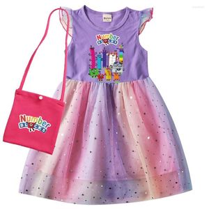 Girl Dresses Summer NumberBlocks Clothes Baby Girls Princess With Small Bag 2pcs Set Kids Short Sleeves Wedding Birthday Party Dress