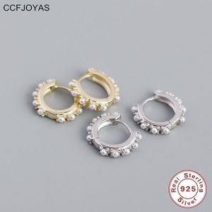 Huggie Ccfjoyas 9.5mm 925 Sterling Silver Pearl Hoop Earringsヨーロッパとアメリカの金属風の幾何学的丸いサークルイヤリングジュエリー