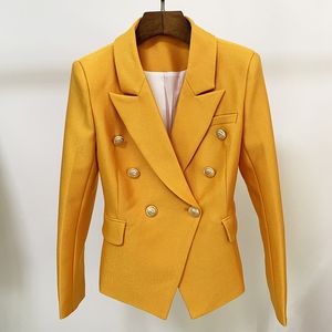Women's Suits & Blazers Women's Luxury Fitted Blazer Outfit annaantonie Golden Lion Buttons Coat Yellow BL033