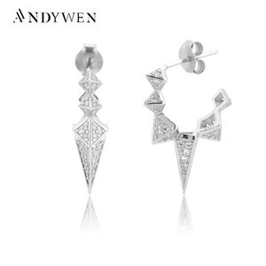 Huggie Andywen 100% 925 Sterling Silver Long Spike Black Emamel White Zircon 2020 Rock Punk Fashion Hoops Circle Earring Piercing Jewel