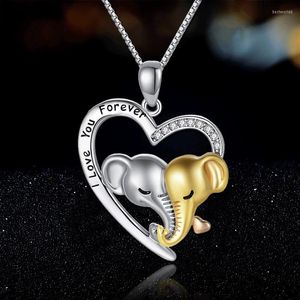 Pendant Necklaces Metal Love Heart Elephant Necklace Rhinestones Gold Silver Color I You Forever Simple Letter Wedding Jewelry