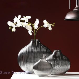 Vases Glass Vase Silver Stripes Flower Arrangement Hydroponics Landslide Home Decoration Ornaments Wedding Accessories