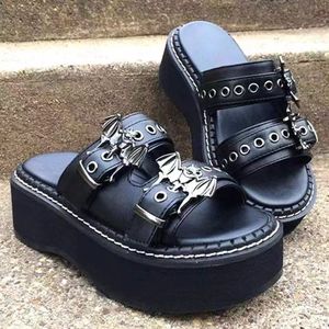 Comemore Trend Shoes Summer Women's Platform Heels Wedges Fashion Goth Slippers Men Slide Sandal Comfy Black 77
