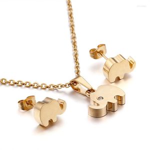 Necklace Earrings Set Cute Elephant Titanium Steel Inlaid With Zirconia Light Luxury Jewelry