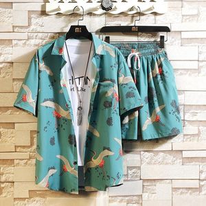 Erkekler Trailtsits 2023 Yaz Erkek Kuş Şortları Takım Polo Gömlek Günlük Günlük Plaj Giyim 3D Baskılı Moda İnce