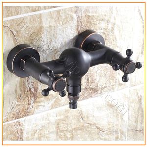 Bathroom Shower Sets Luxury Wall Mounted Blackened And Bronze Color Brass Material Dual Handle Bath Mixer