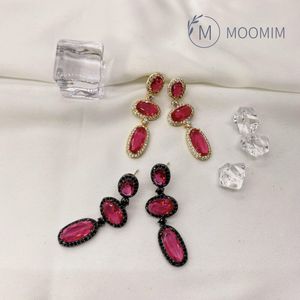 Knot Ruby Water Damla Kristal S925 Gümüş Pin Sarkla Küpeler Barok Rococo Zarif Romantik Köpüklü Akşam Partisi Takı