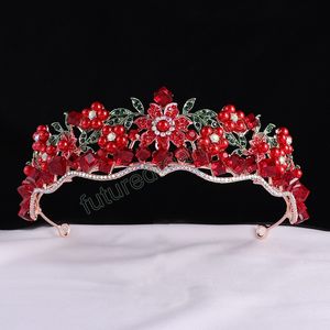 Vintage Square Crystal Pearl Crowns for Women Rhinestone Leaf Wedding Tiara Hair Accessories Queen Costume Halloween Gift