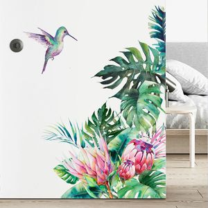 Duvar çıkartmaları Çıkarılabilir Tropikal Yapraklar Çiçekler Kuş Yatak Odası Oturma Odası Dekorasyon Duvar Çıkartmaları Bitkiler Kağıt Ev Dekoru 230520