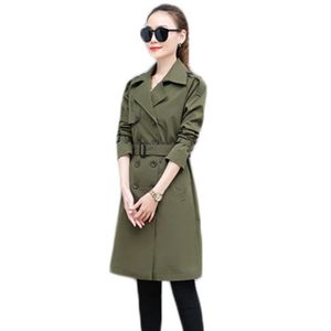 Kvinnors dikerockar plus storlek Kvinnor 2023 Long Spring Large Belt Female Coat Loose Slim Ladies Overcoat Double Breasted F031