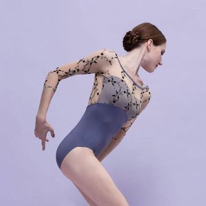 Abbigliamento da palcoscenico Body da balletto in maglia elastica ricamata Body da ginnastica da donna con maniche a tre quarti Abbigliamento da ballo di alta qualità