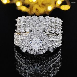 Ringos de cluster Original Silver Color Bride Wedding Set Band Band Ring for Women Engagement Jóias de moda nupcial dedo R6007