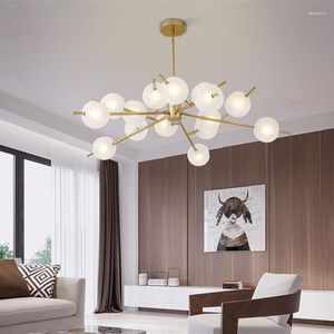 Chandeliers Nordic 9/12/15 Heads Gold Black Magic Bean Glass Ball Chandelier Simple Design Model Room Living Lighting