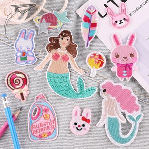 Notions Iron on Patches for Clothing Cute Rabbit Mermaid Daily Cleaner Embroidery Patch Decorative Applique for Backpack Jackets Jeans Shirt
