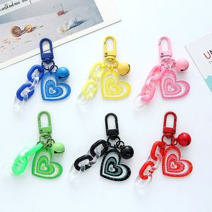 Creative Love Heart Bell Keychain For Women Girls Cute Acrylic Chain Trinket Couples Bags Headset Case Pendant Keyring Accessory