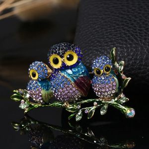 Morkopela Three Owl Brooches新しいビンテージマルチカラーエナメルバードハットスカーフブローチピン女性のためのウェディングアクセサリー