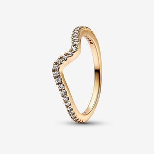 18K Gold Wave Ringe für Pandora 925 Sterling Silber Partyschmuck Designer Ring Set für Damen Herren Freundin Geschenk Kristalldiamant Paarring mit Originalverpackung