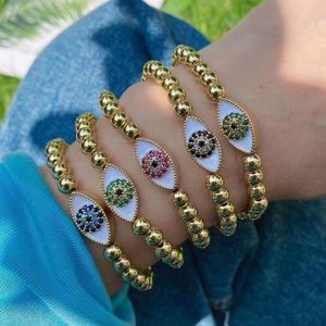 Bracciale rigido 5 pezzi perline placcate oro di lusso fatte a mano arcobaleno cuore sorriso occhio zircone braccialetto per ragazze e donne gioielli regalo per uomini
