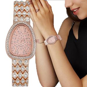 Zegarek na rękę luksusowy zegarek damski metalowy pasek moda Temperament gołębia jajka rhinestone inkruston pełny diamentowy kwarc dla kobiet zegar kobiet