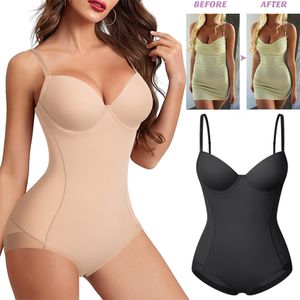 Treinador de barriga de barriga de cintura Shapewear para mulheres Controle vestido sem costas Bodysuit Tops corpo com sutiã embutido Slimmenwear 230520