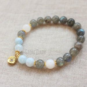 Bangle WMB44263 Labradorite Moonstone Mala Bracelet Wrist Mala North Star Charm Kette Spiritual Jewelry Gold Plated