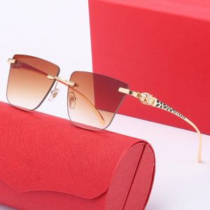 Sommer heiße Art Carti-Brille Männer Randlose Sonnenbrille Frau Schmetterlingslinse Gold Pantherkopf klassische Anti-Blaulicht-Strahlenschutz große Sonnenbrille