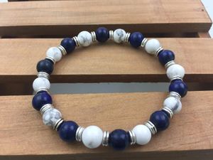 Strand White Howlite Lapis Lazuli Armband Fashion Armband Natural Stone Round Bead Sports Men's Yoga Mala Pärlor