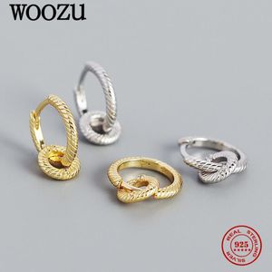 Huggie WOOZU 925 Sterling Silver Minimalist Punk Twist Pendant Hoop Earrings For Women Rock Party Bohemian Hip Hop Unisex Jewelry Gift