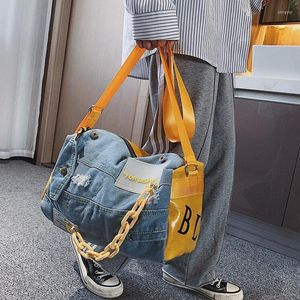 Duffel Bags Fashion Denim Travel Bag Женщины/мужчины вручную багаж Duffle Weekend Male/Женский спортзал плечо