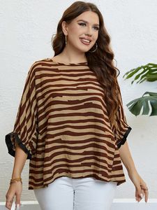 Kvinnors plus -storlek tshirt sommar zebra mönster 34 ärmar eleganta stora topp blusa plus size mujer peplum topp roupas femininas 230520