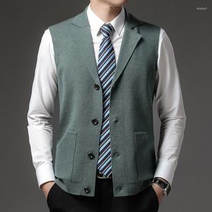 Mäns västar män väst stickad kostym krage lapel mode cardigan casual kläd trendiga ärmlös tröja