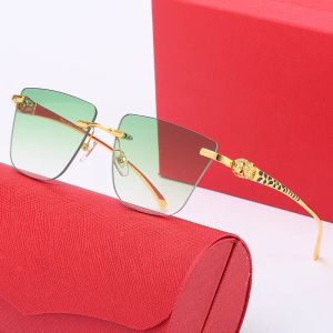 New green oversized sunglasses men carti glasses for women butterfly lens gold panther head classic Anti blue light radiation protection Rimless sunglasses