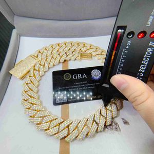 GRA -certifierade VVS Moissanite 20mm Pure Sterling Sier Halsbandkedjor Isade ut kubansk länkkedja