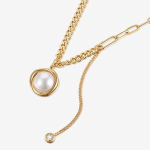 Hänge halsband viennois rund imitation pärlhalsband guld långkedja smycken choker för kvinnor tillbehör bröllop gåva