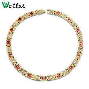 Halsketten Wollet Jewelry Titan-Magnet-Statement-Halskette für Männer und Frauen, goldfarbener CZ-Stein, 5-in-1-Turmalin mit Germanium-Magnet