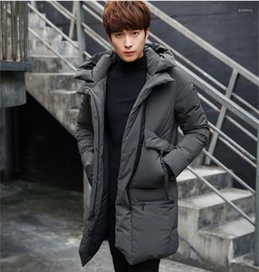 Mäns ner Winter Coat Warm Gray Duck Jacket Middle Long Hooded Men Parka vadderade herrjackor Casacos Masculino WXF376