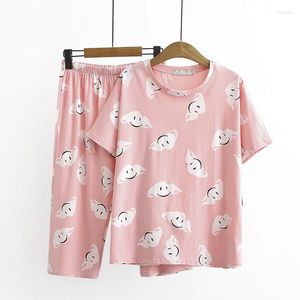 Women's T Shirts Plus Size Clothese For Summer Two Piece Suit Crew Neck Short Sleeve Elastic Waist Pants Cartoon Print Loungewear Large