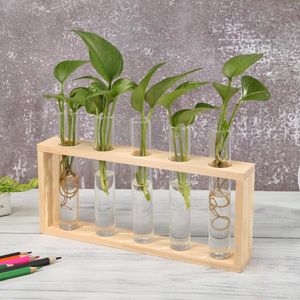 Vasos criativos de vaso transparente criativo enquadramento de madeira de madeira hidropônica vaso de flores decoração