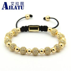 Pulseiras ailatu 10pcs/lote de alto grau 8mm de cobre redonda contas micro incrustações Bracelets de presentes masculinos de zircão masculino