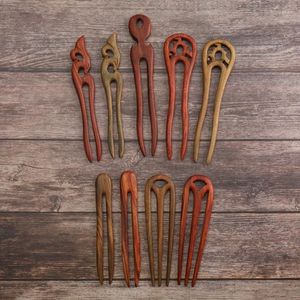 Hair Clips Sandalwood U Shaped Hairpins Ancient Chinese Hanfu Dress Wood Fork Sticks Hand-Carved Headwear For Women Girls