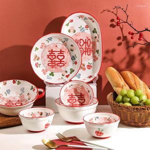 Miski chiński styl xiwan xichopsticks przybory ślubne domowe ceramiczne xizi i talerze prezenty