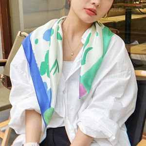 Scarves Korean INS 70 70cm Fashion Silk Satin Hair Scarf Women Handkerchief Printed Square Head Bandana Small Neck Muffler Hijab Girl