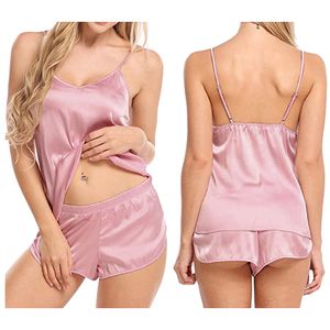 Women's Sleepwear Women's pajama set sexy imitation silk underwear pajama home clothing underwear sleeveless top shorts pajama set 230520