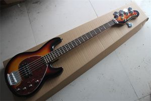 Högkvalitativ 5 strängar Sunburst Electric Bass Guitar Ernie Ball Musicman Music Man Sting Ray Active Pickups 9V Battery Rosewood Fingerboard kan anpassas