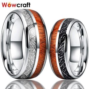 Rings 8mm Tungsten Carbide Rings for Men Women Wedding Band Polished Shiny Meteorite Wood Inlay Comfort Fit Fashion Ring