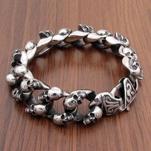 Bracelets Free Shipping Punk 316L Stainless Steel Small Skull Bracelet Motor Biker Skeleton Men's Bracelets Jewelry